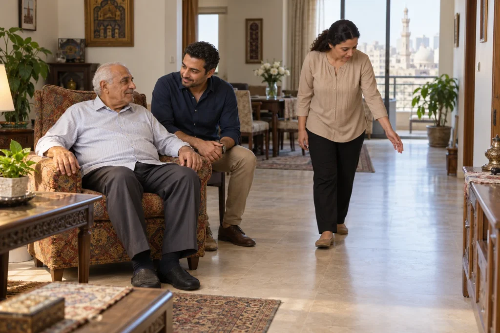 مراجعة مساحة الحركة داخل المنزل مع كبير السن وأسرته